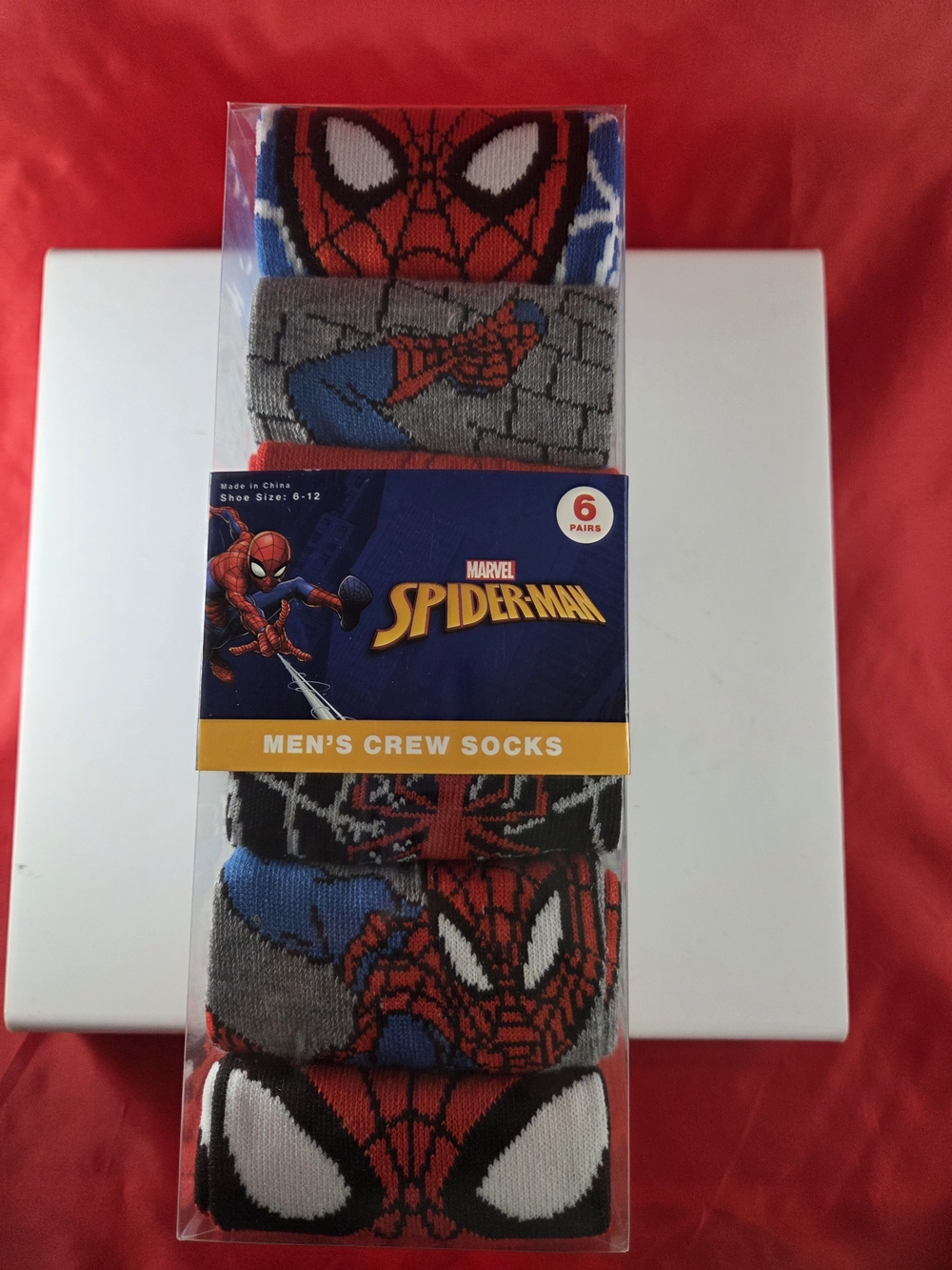 Marvel Men's Spider-man Crew Socks - Red, Blue, Gray (6 Pack)